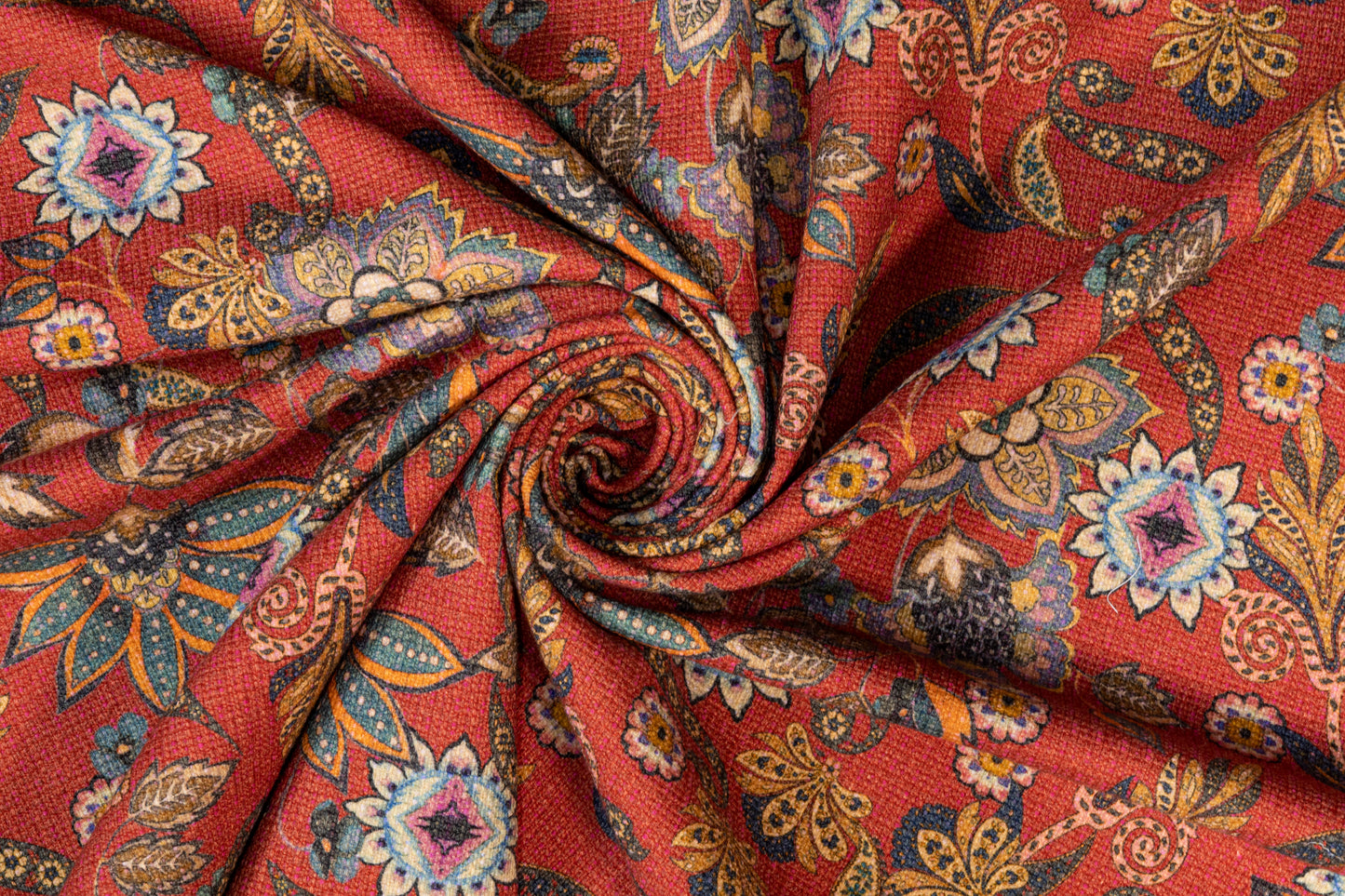 Printed Italian Viscose Tweed - Brick Red / Multicolor