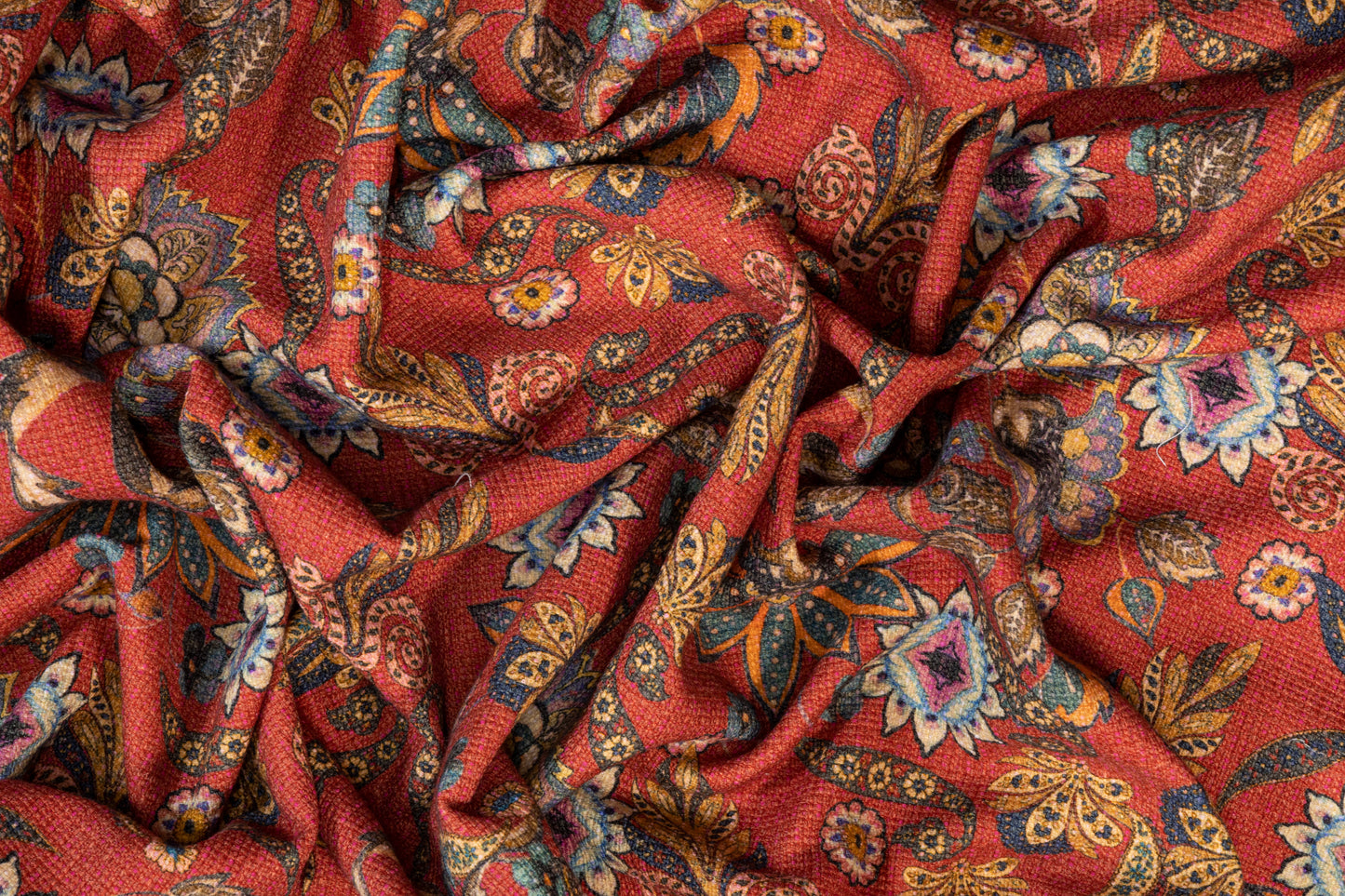 Printed Italian Viscose Tweed - Brick Red / Multicolor