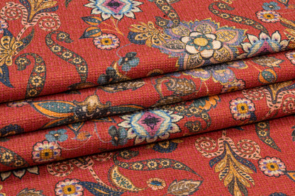 Printed Italian Viscose Tweed - Brick Red / Multicolor