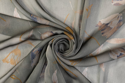 Floral Polyester Chiffon - Gunmetal Gray