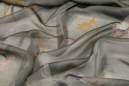 Floral Polyester Chiffon - Gunmetal Gray