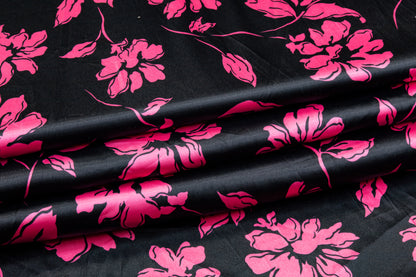 Floral Polyester Charmeuse - Pink and Black