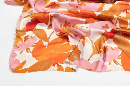 Floral Italian Charmeuse - Pink and Orange