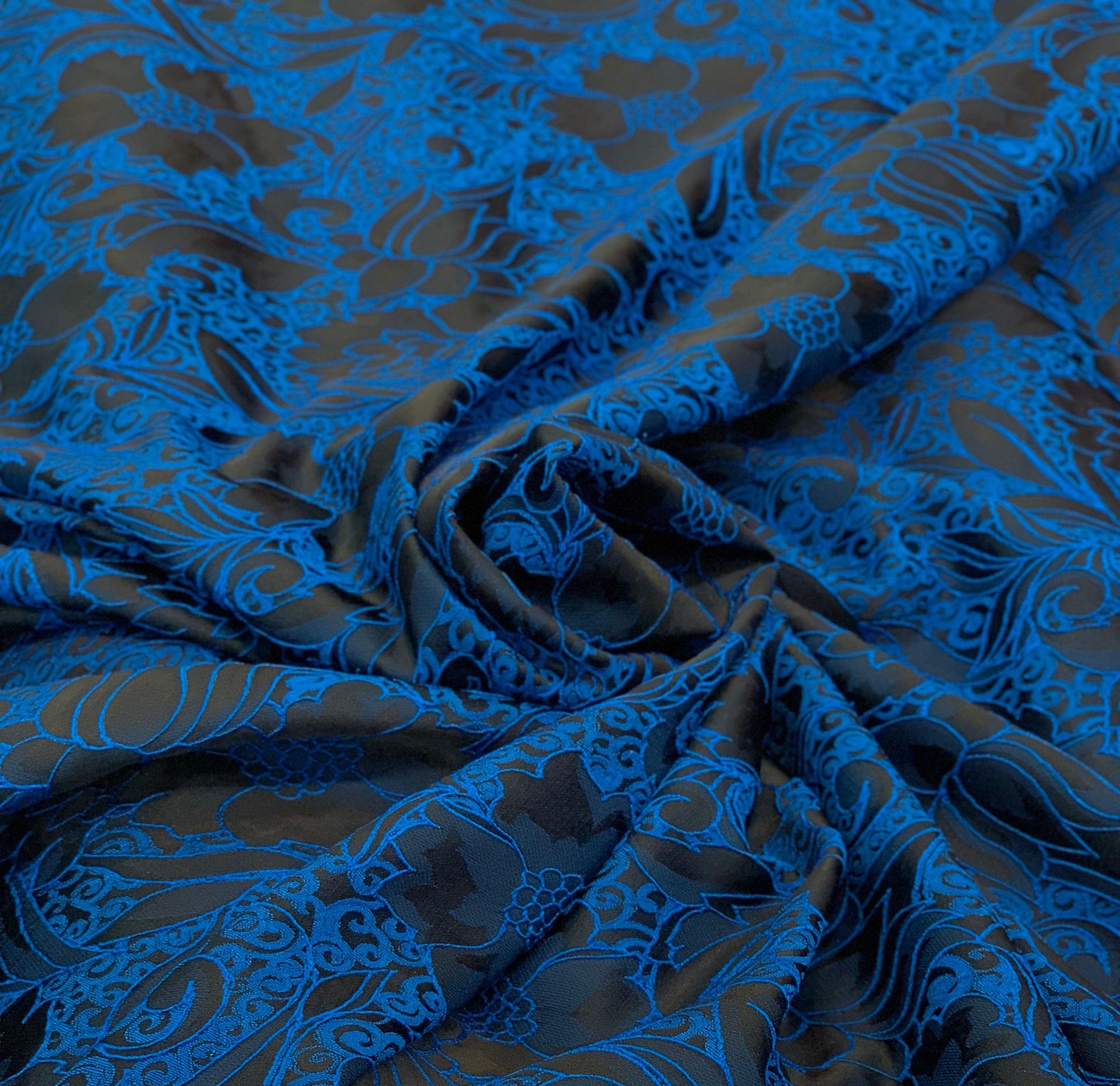 Black and Royal Blue Medieval Pattern Silk Brocade Steampunk