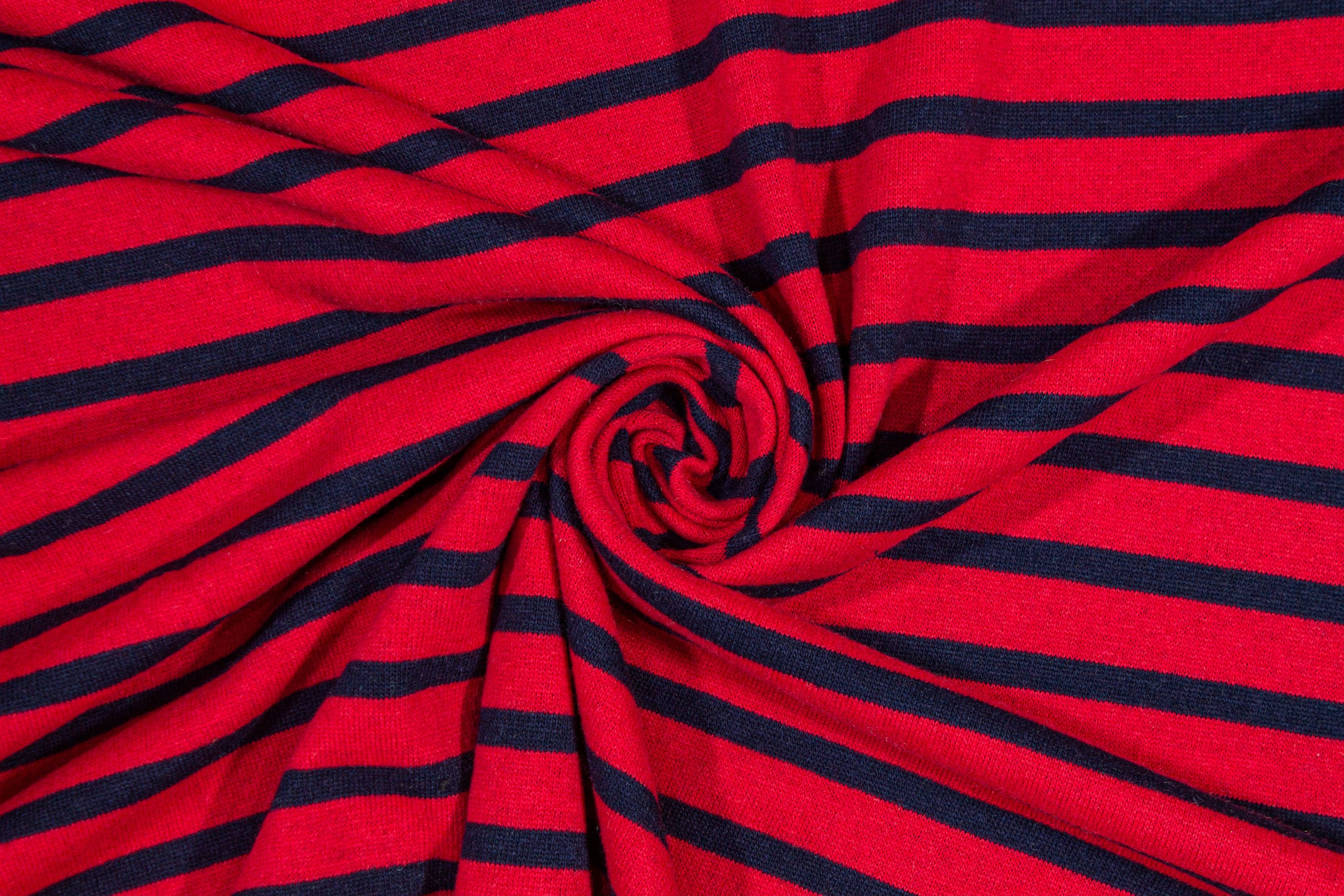 Red and Navy Striped Wool Jersey – Prime Fabrics