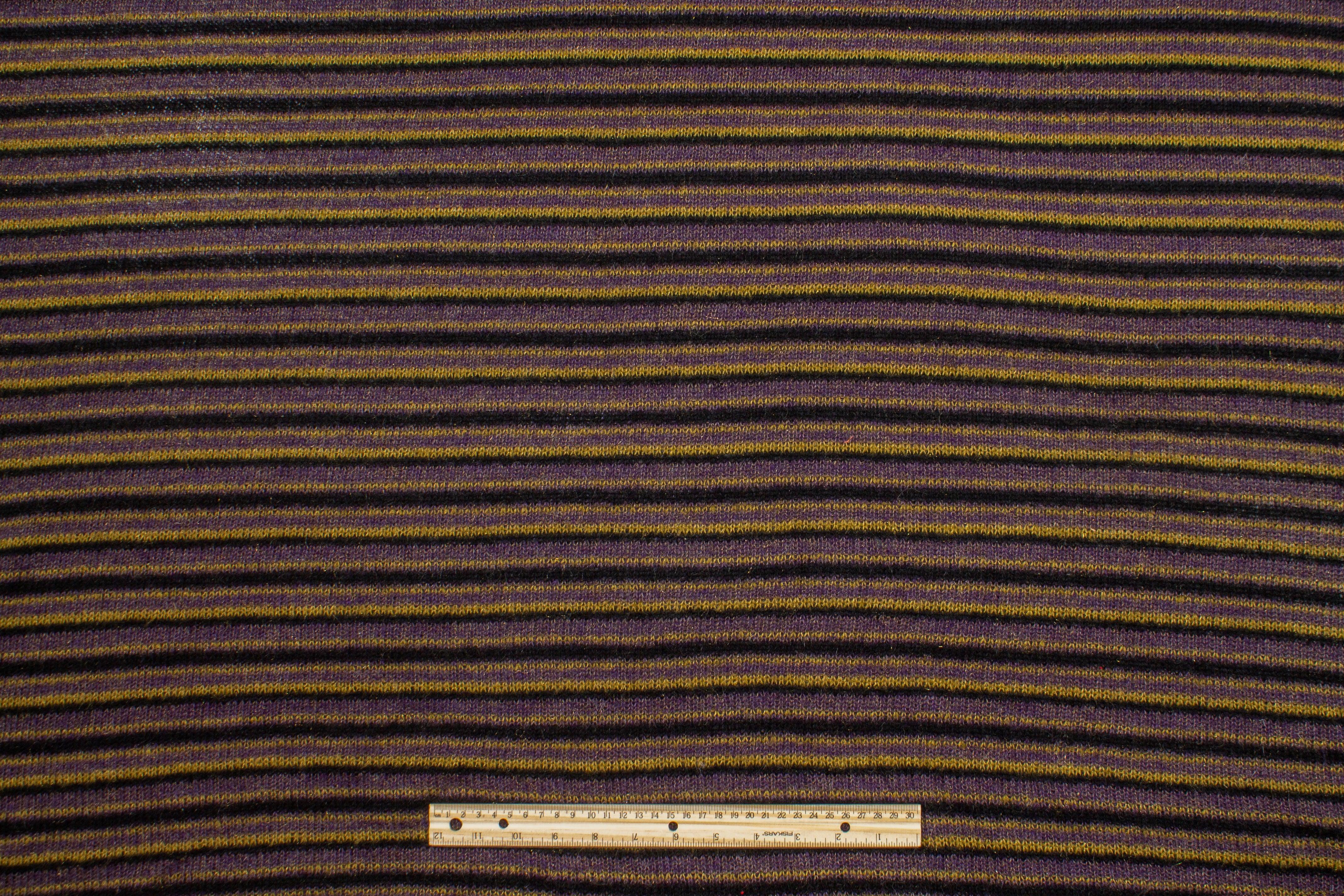 Purple, Yellow and Black Striped Poly Wool Jersey Knit