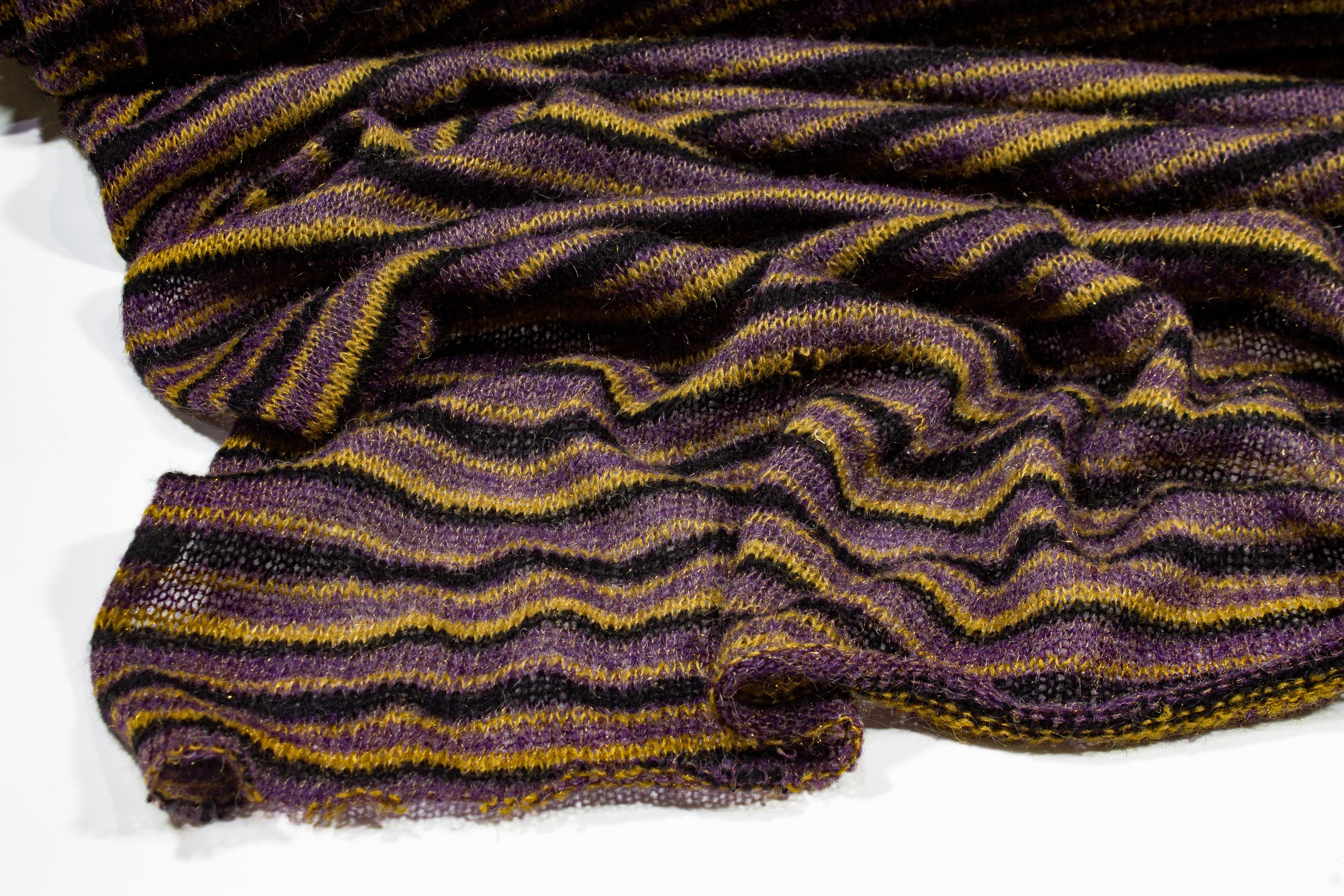 Purple, Yellow and Black Striped Poly Wool Jersey Knit