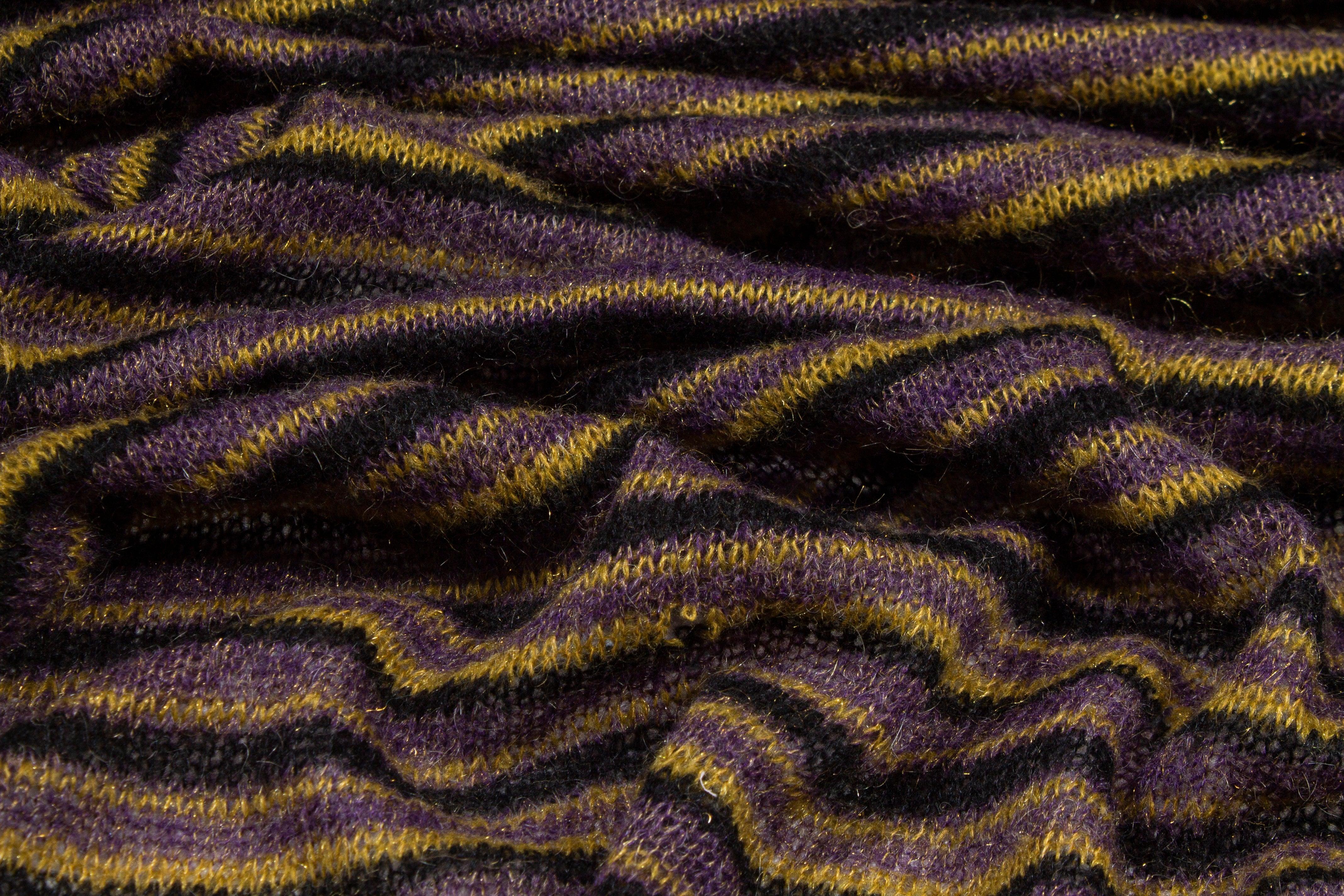 Purple, Yellow and Black Striped Poly Wool Jersey Knit