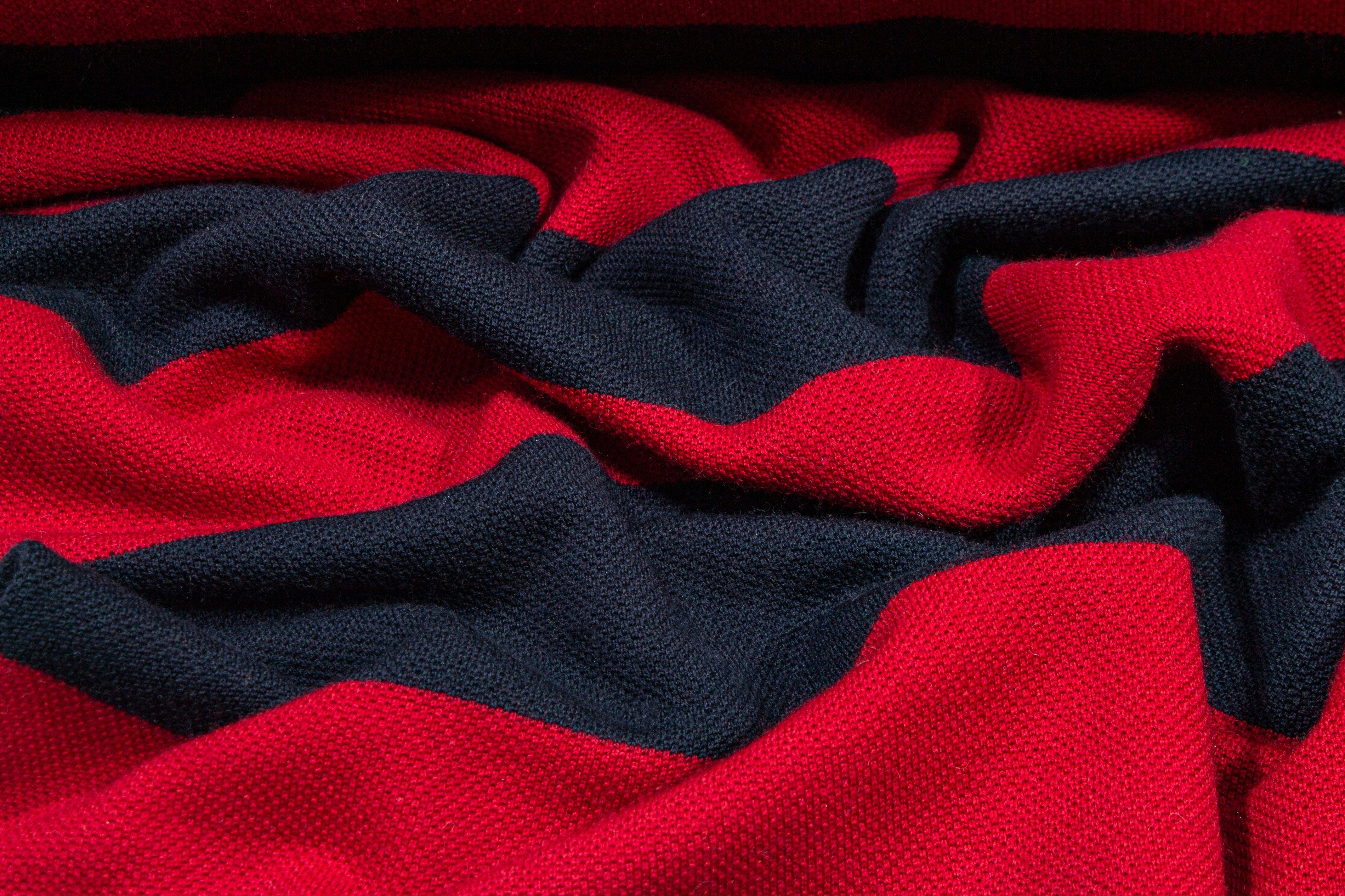 Red and Navy Striped Wool Jersey Knit