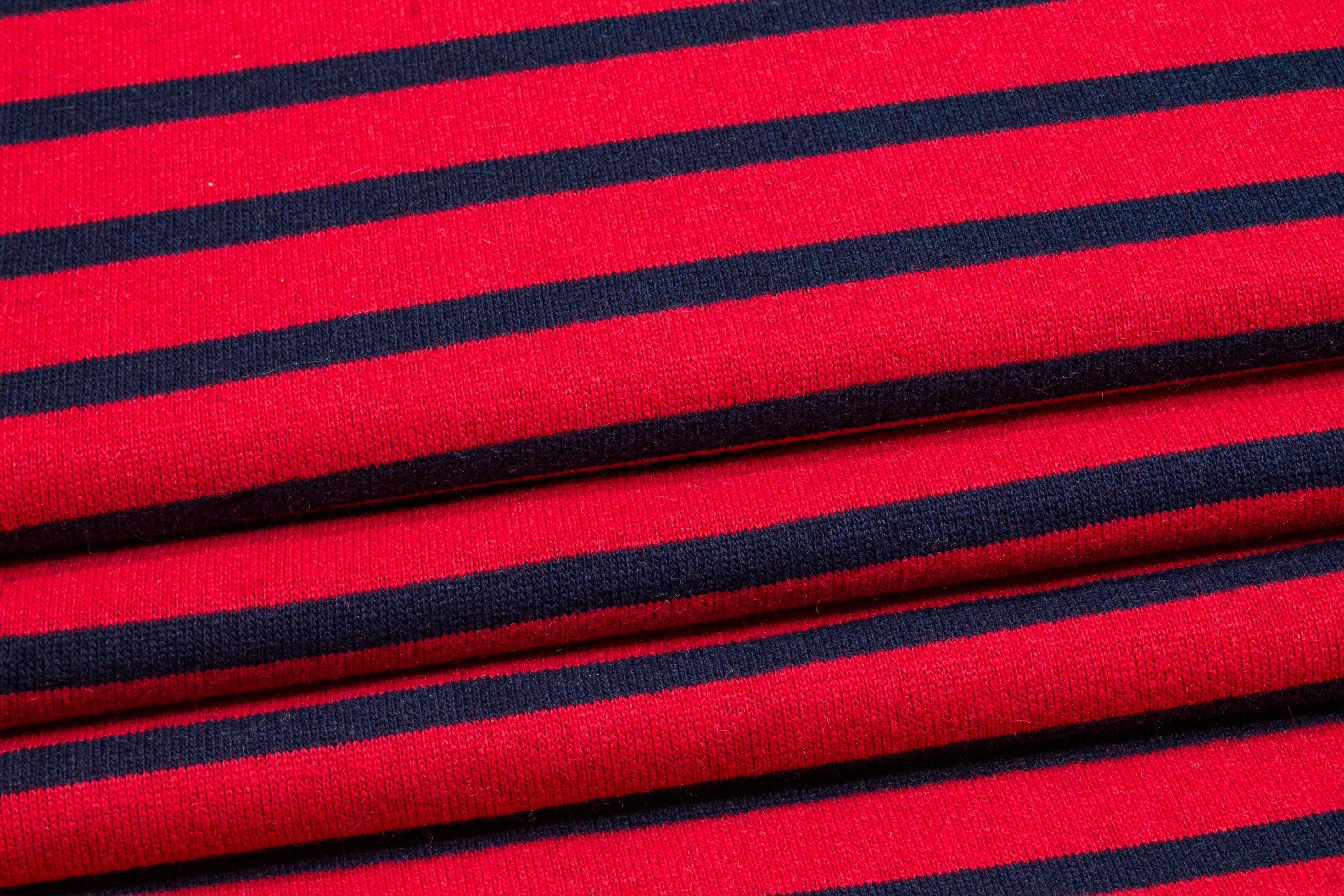 Red and Navy Striped Wool Jersey