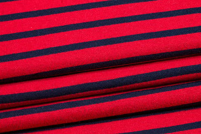 Red and Navy Striped Wool Jersey - Prime Fabrics