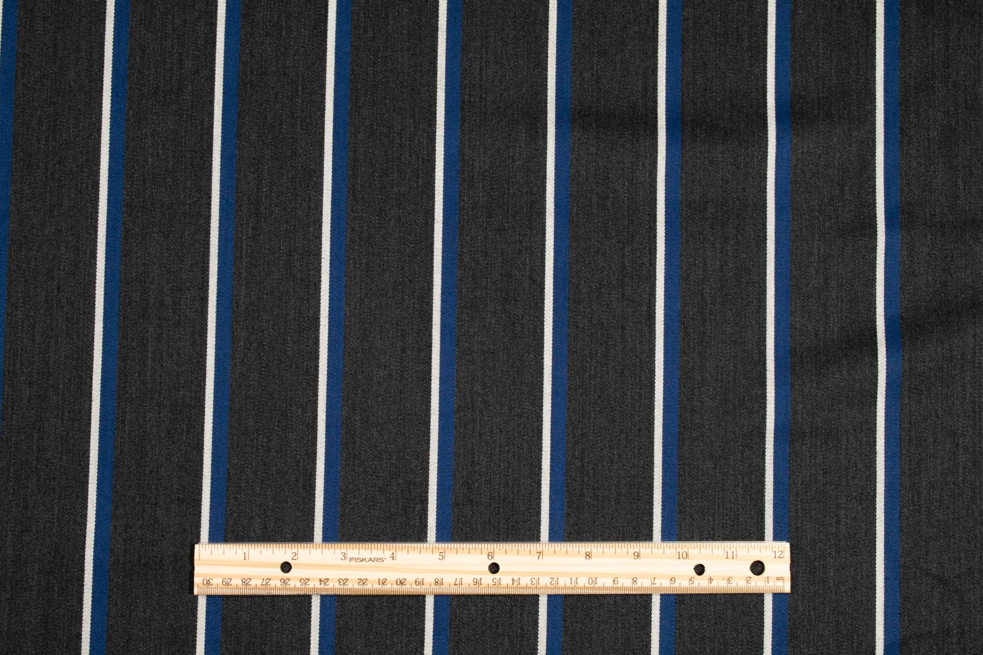 Gray, Blue and White Striped Italian Wool Suiting - Prime Fabrics