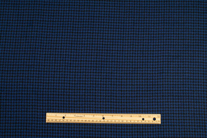 Blue and Black Houndstooth Italian Wool Suiting - Prime Fabrics