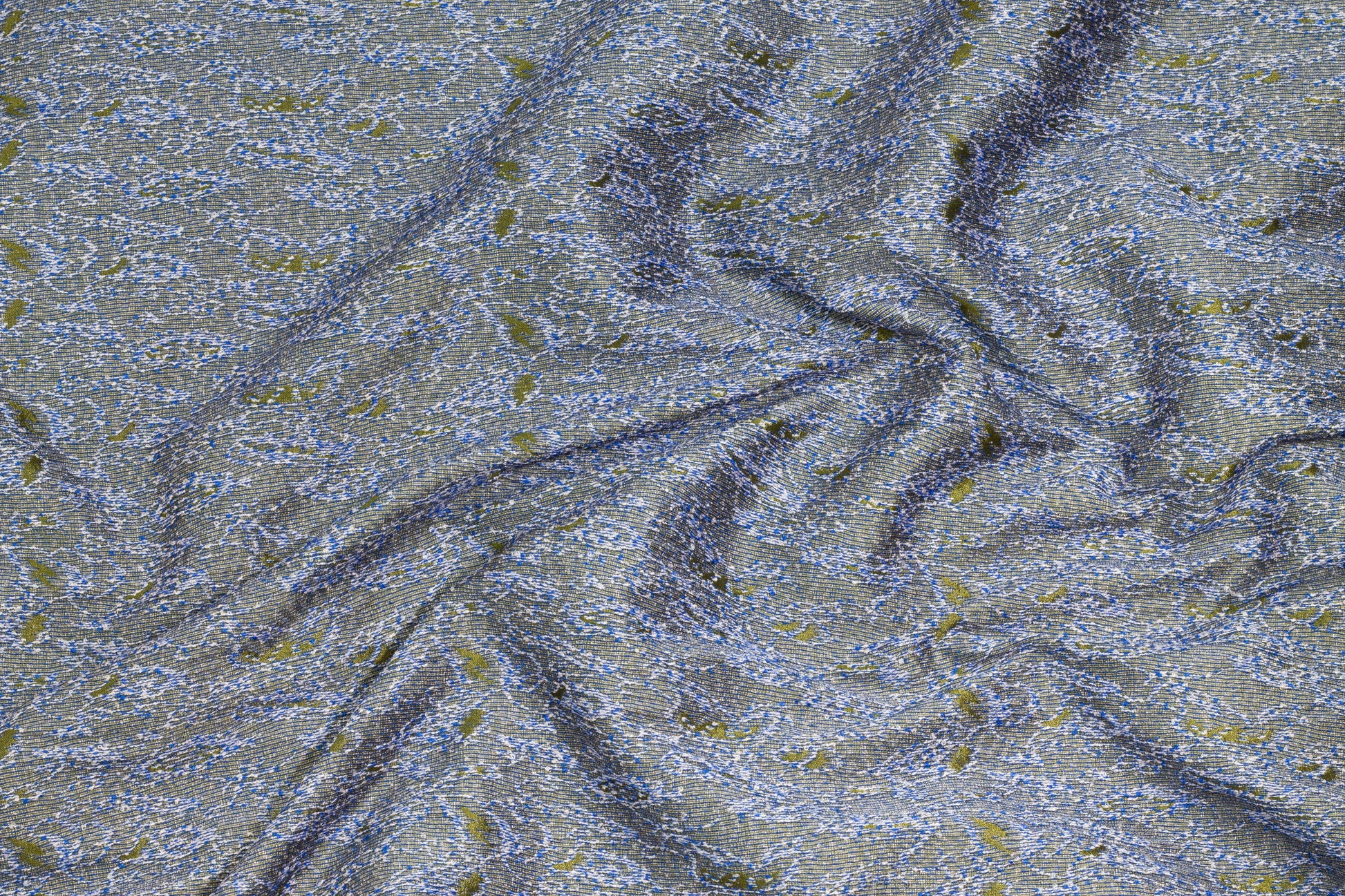 Blue and Olive Green Brocade - Prime Fabrics