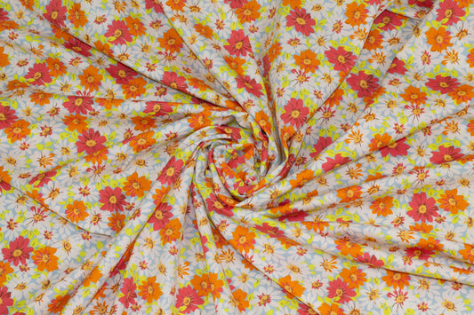 Orange, Yellow, White and Blue Daisy Floral Italian Cotton - Prime Fabrics