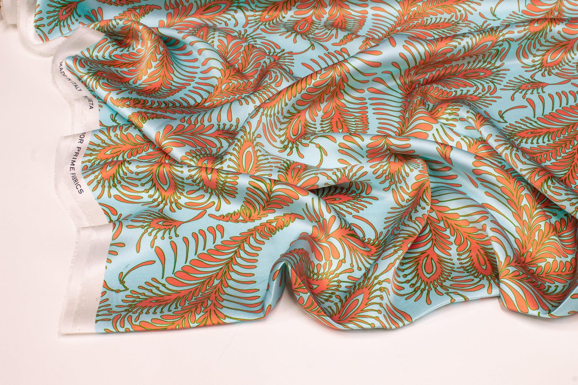 Abstract Italian Silk Charmeuse - Blue and Orange - Prime Fabrics