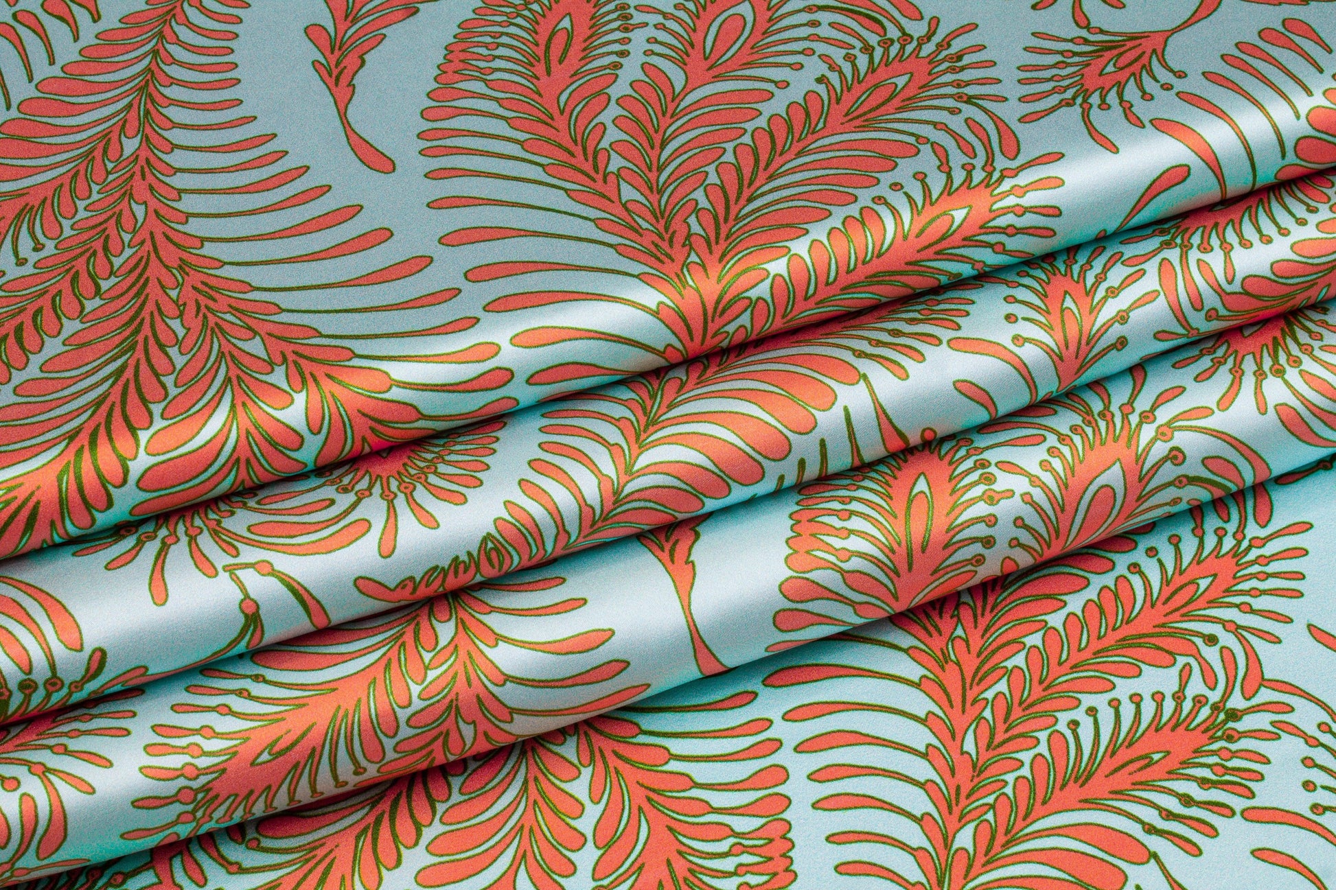 Abstract Italian Silk Charmeuse - Blue and Orange - Prime Fabrics