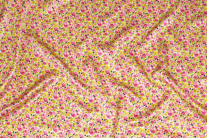 Pink, Yellow and Green Ditsy Floral Silk Charmeuse - Prime Fabrics