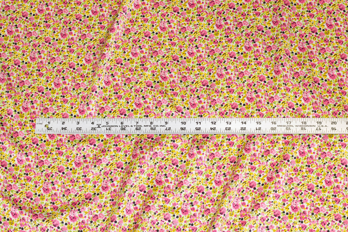 Pink, Yellow and Green Ditsy Floral Silk Charmeuse - Prime Fabrics