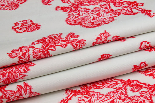 Printed Viscose Faille - Off White, Red - Prime Fabrics