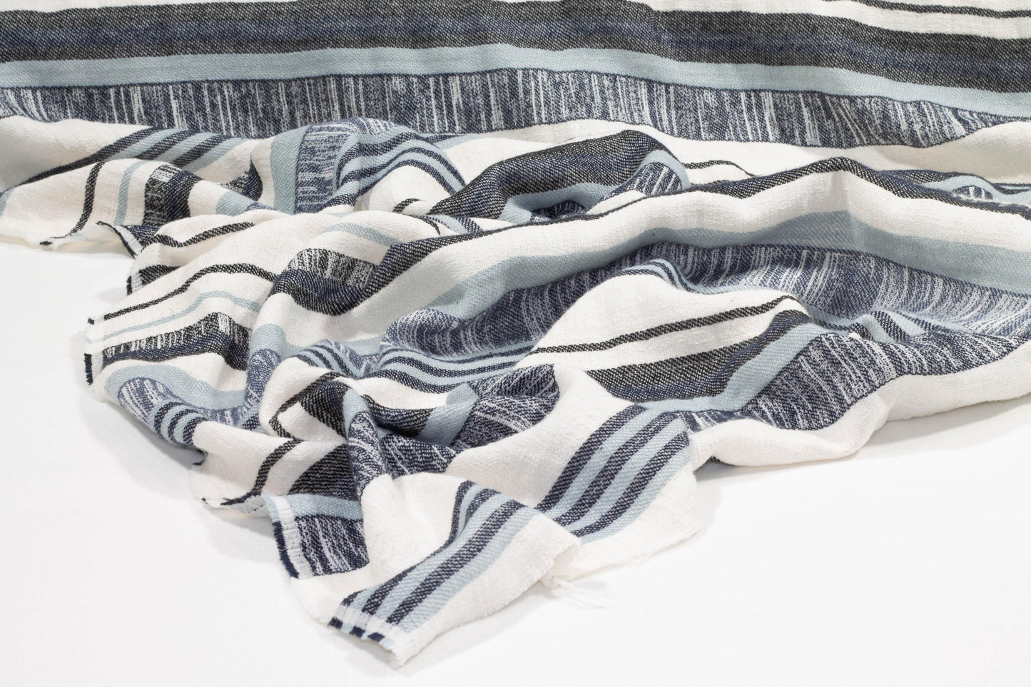 Blue and Gray Striped Linen - Prime Fabrics