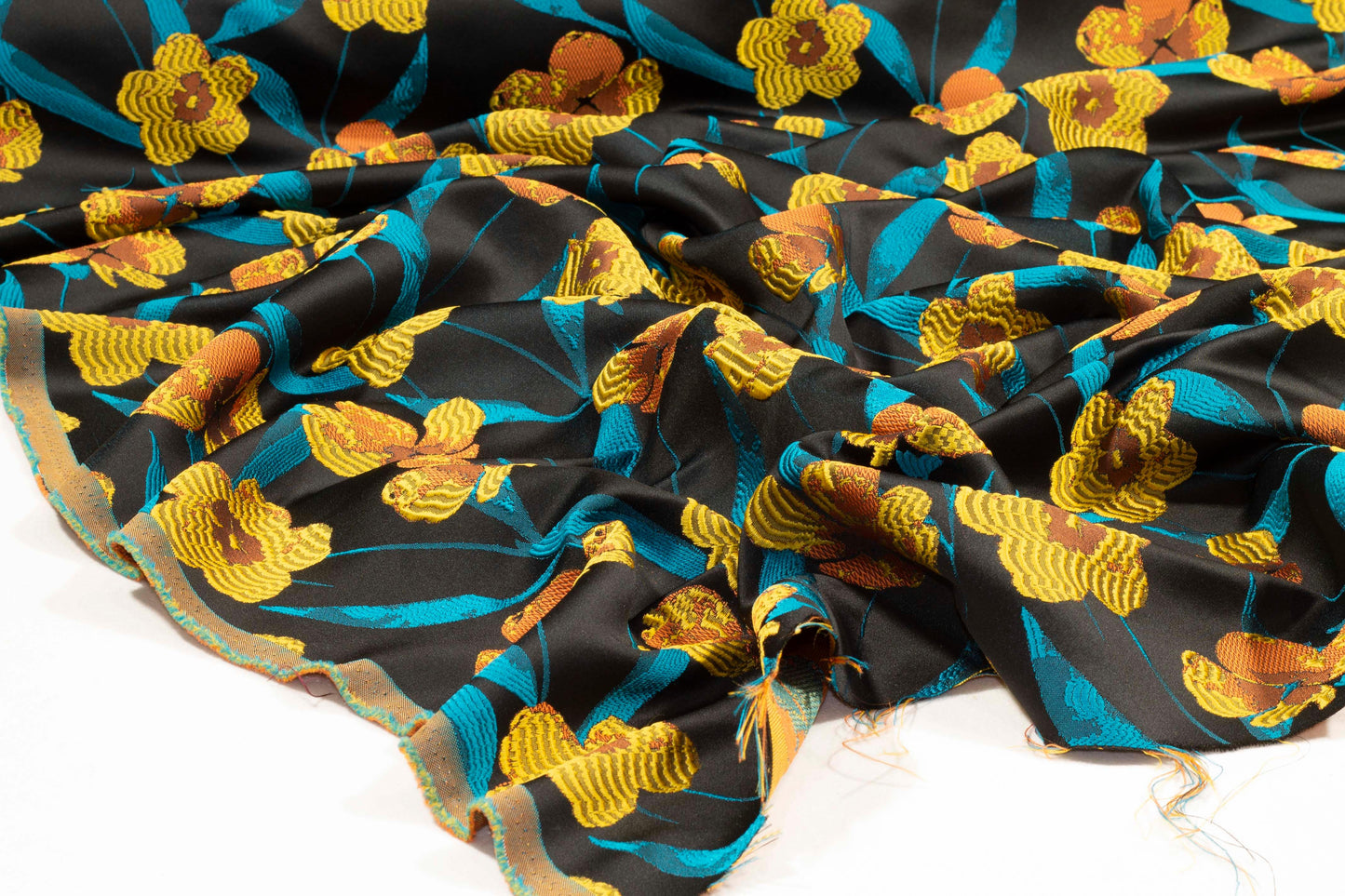 Teal and Yellow Floral Brocade - Prime Fabrics