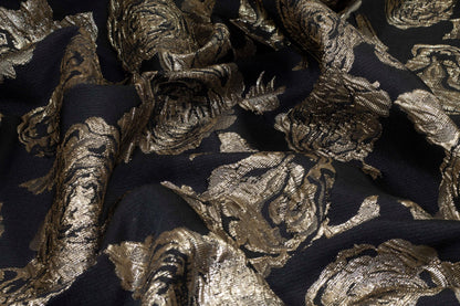 Black and Taupe Floral Crushed Brocade - Prime Fabrics