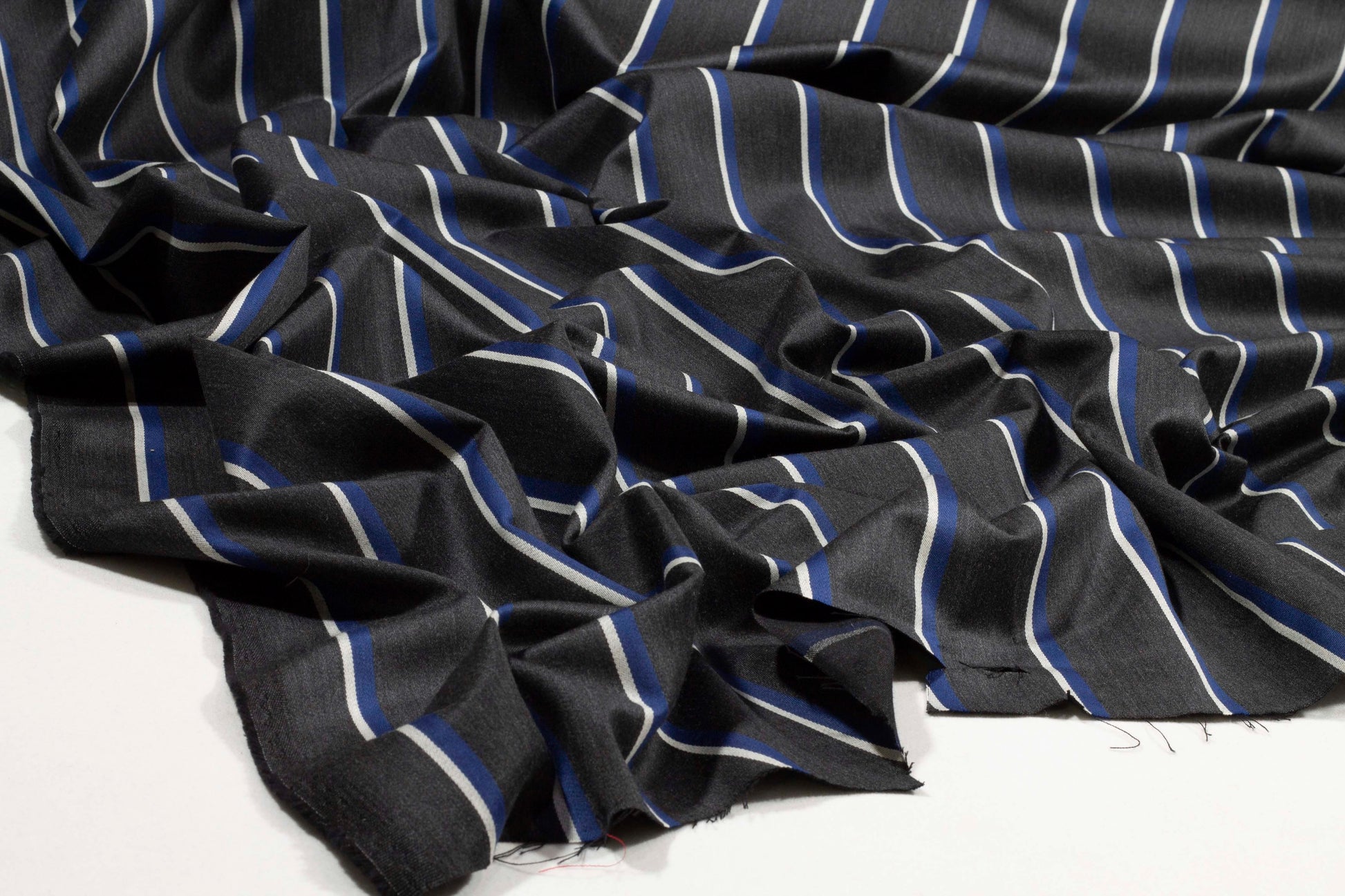 Gray, Blue and White Striped Italian Wool Suiting - Prime Fabrics