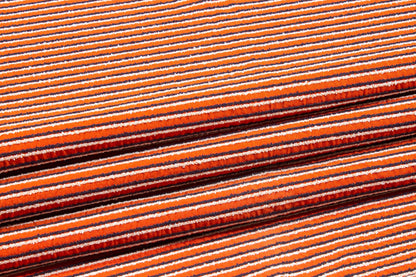 Orange, Black, and White Striped Cotton Brocade - Prime Fabrics