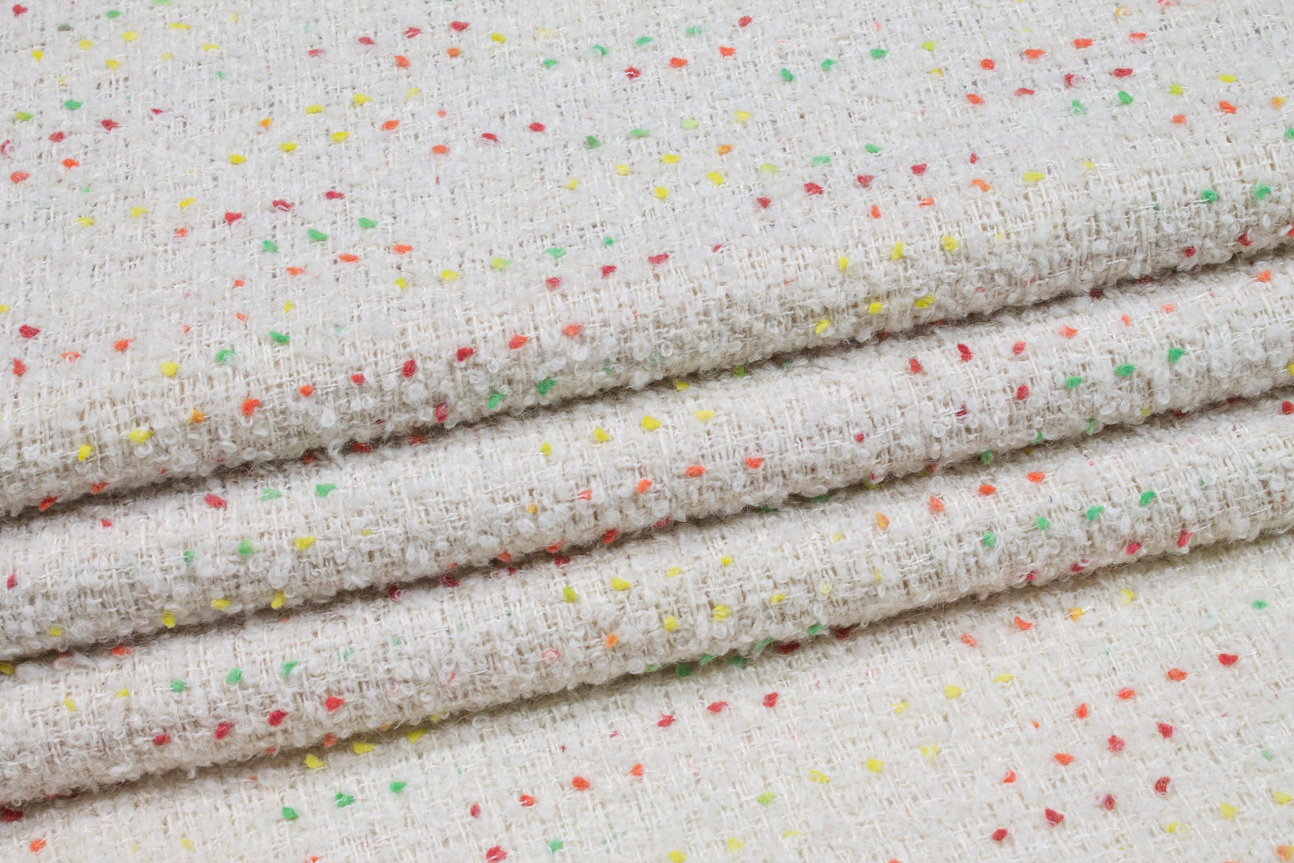 Off White Italian Tweed Boucle Wool with Multicolor Dots – Prime