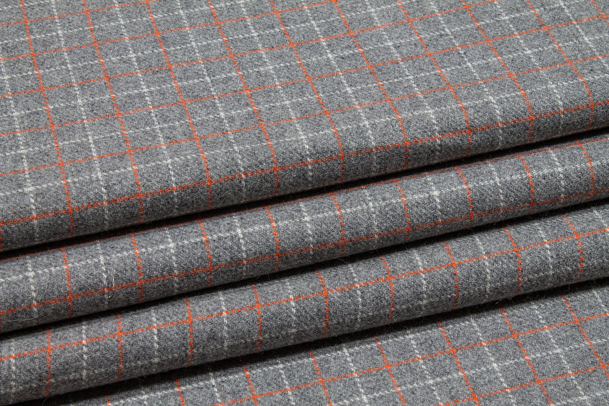 Gray and Orange Checked Wool Jacketing - Prime Fabrics