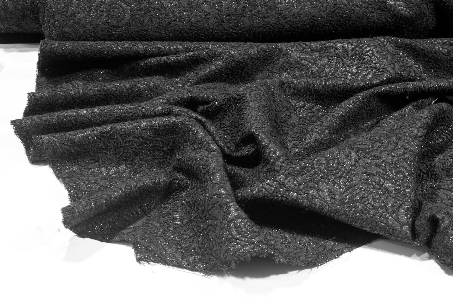 Black Metallic Floral Italian Wool Brocade - Prime Fabrics