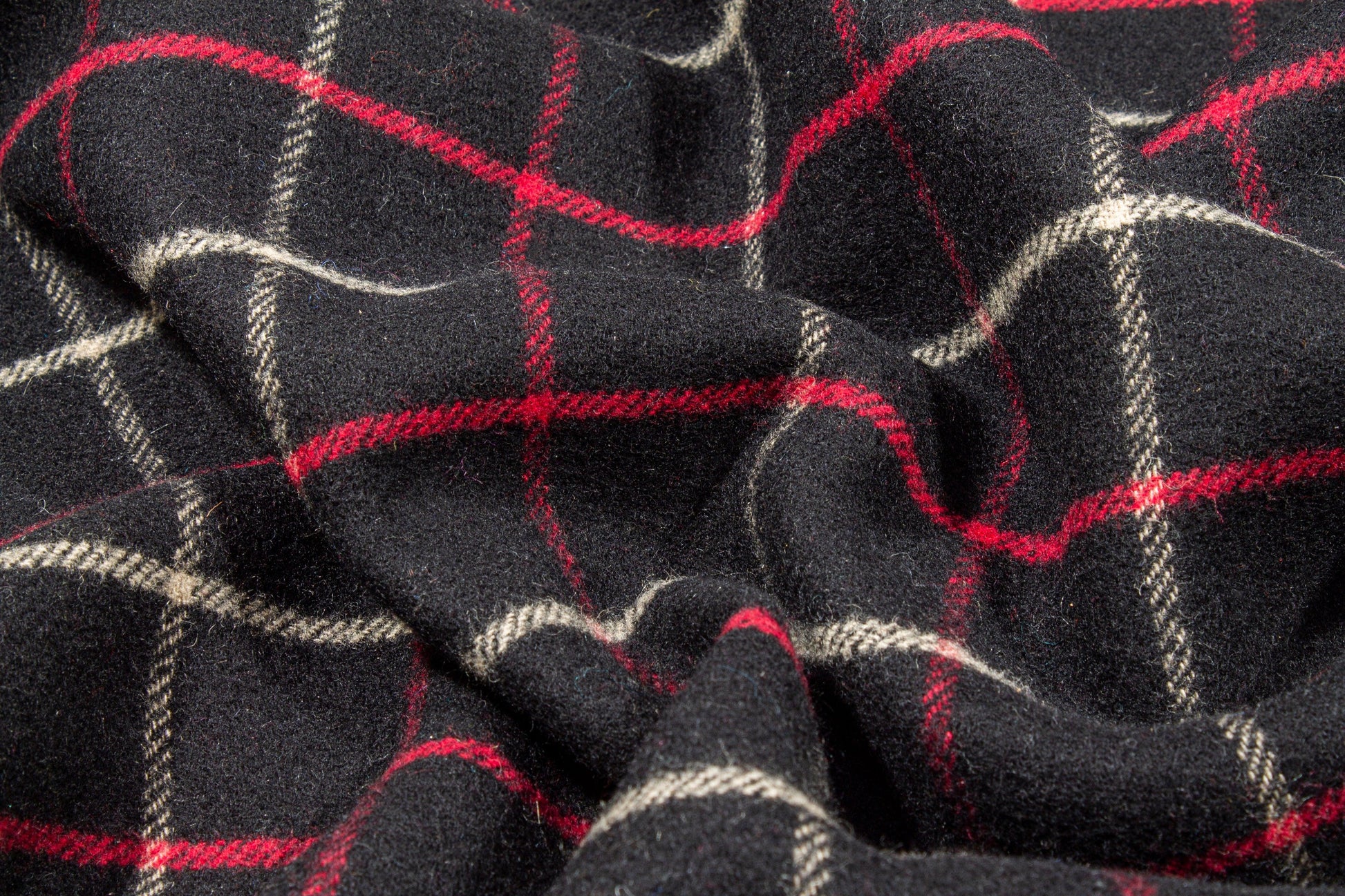 Black and Red Windowpane Checked Italian Wool Coating - Prime Fabrics