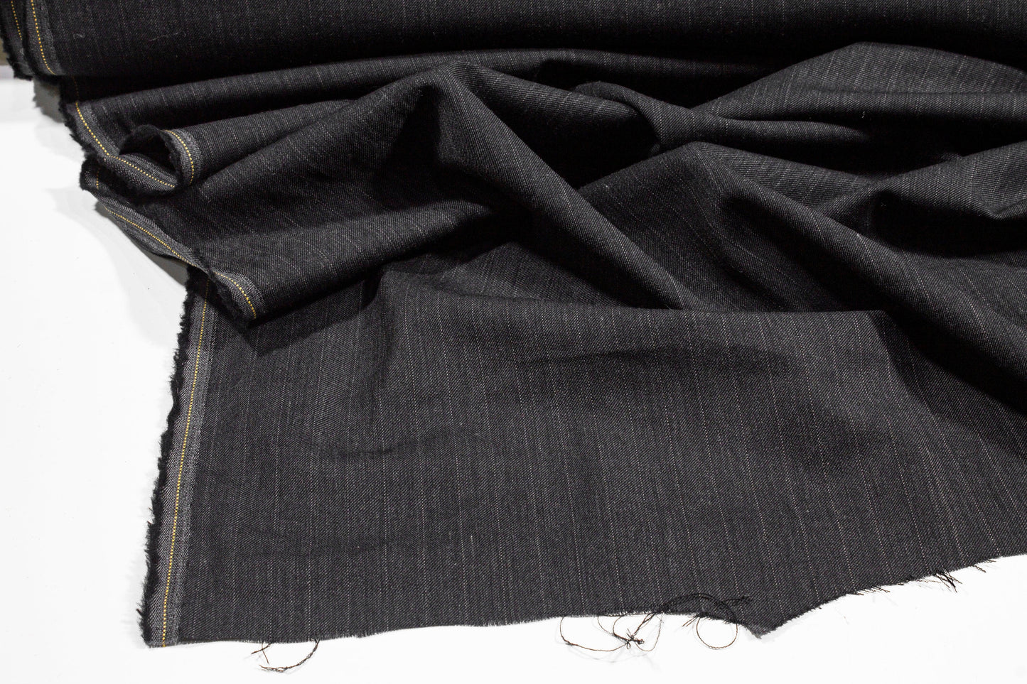 Charcoal Gray Pin Striped Wool Suiting - Prime Fabrics