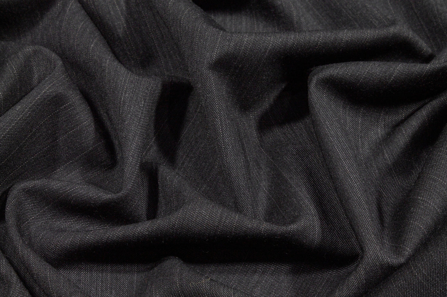 Charcoal Gray Pin Striped Wool Suiting - Prime Fabrics