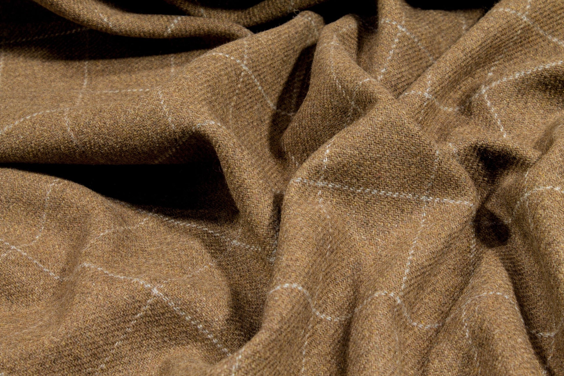 Khaki Windowpane Italian Wool Coating - Prime Fabrics