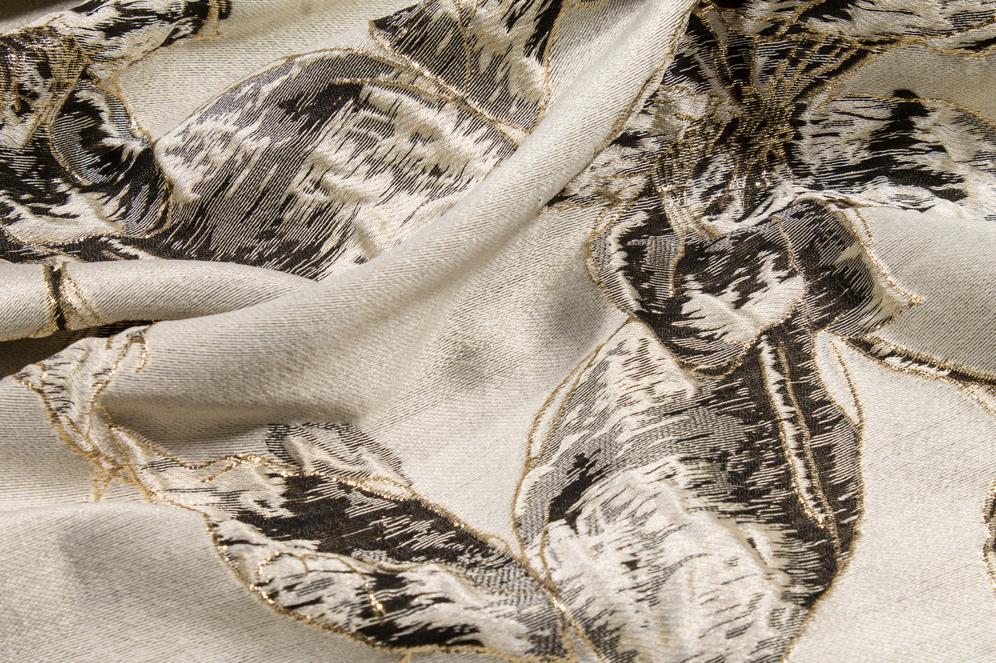 Floral Metallic Cloqué Brocade - Gray / Gold / Cream