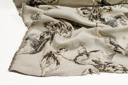 Floral Metallic Cloqué Brocade - Gray / Gold / Cream