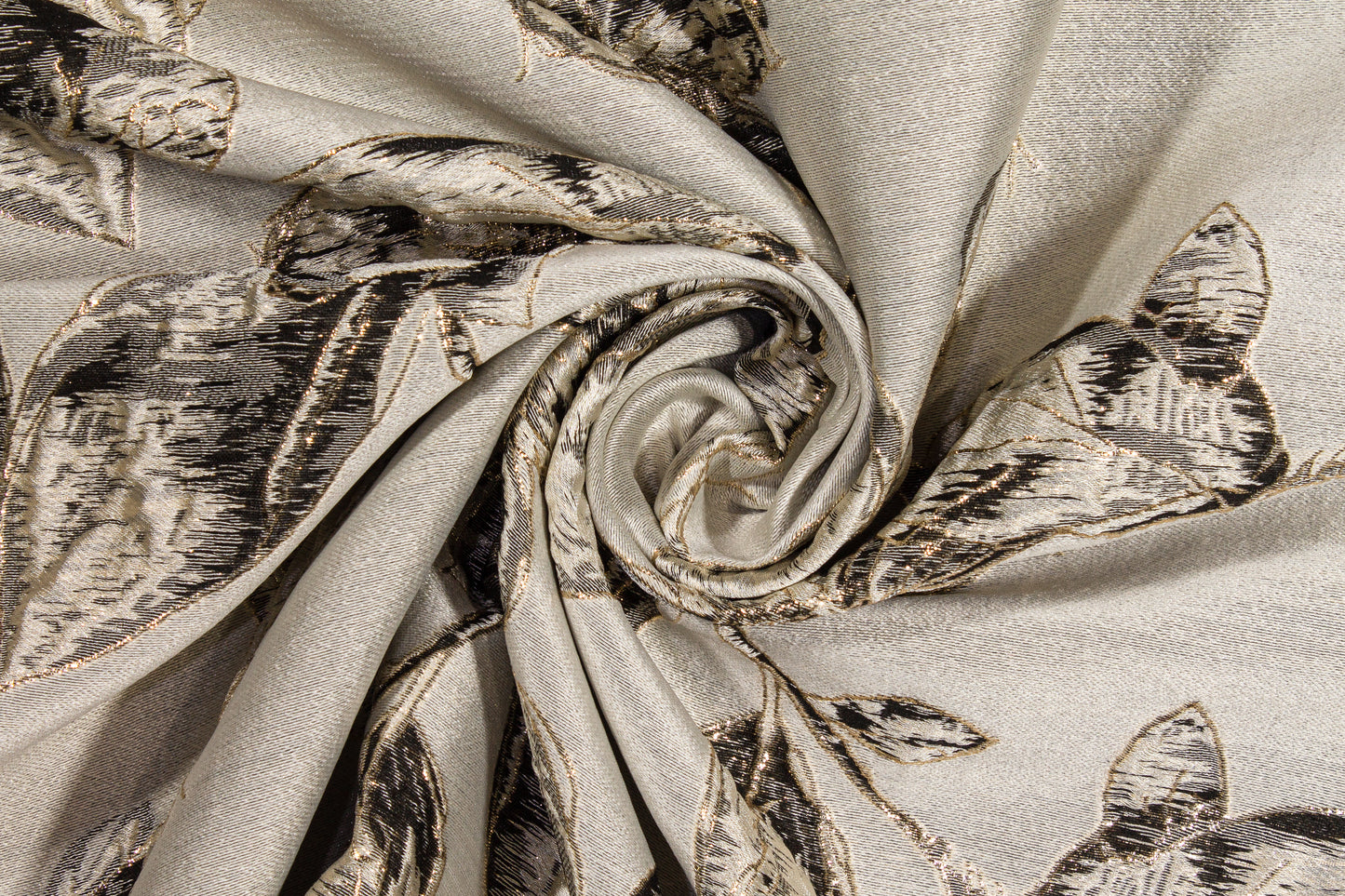 Floral Metallic Cloqué Brocade - Gray / Gold / Cream