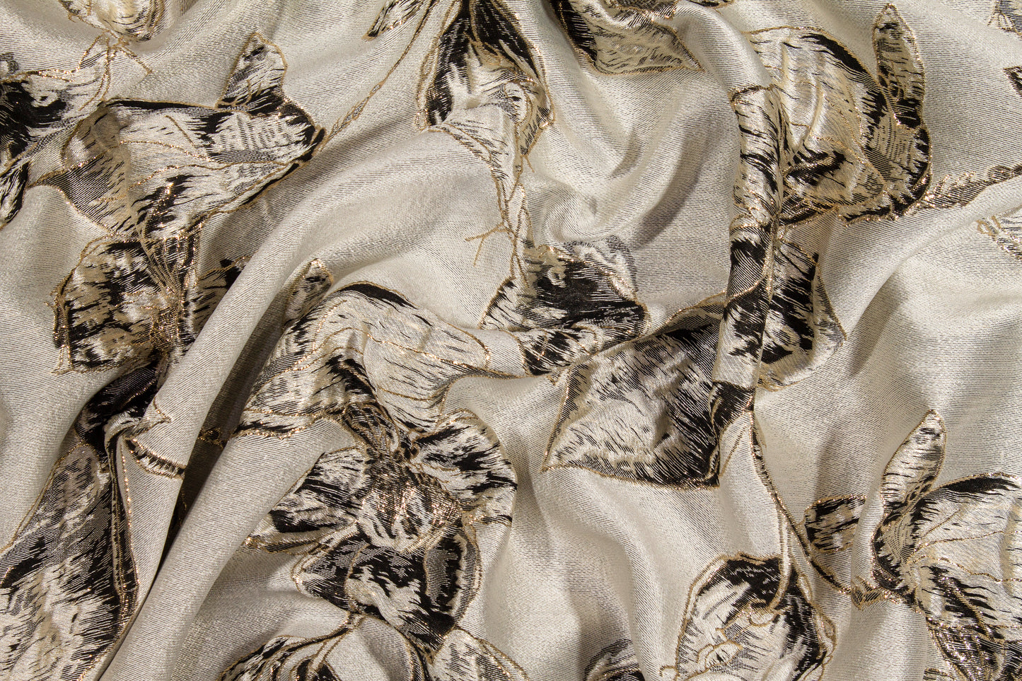 Floral Metallic Cloqué Brocade - Gray / Gold / Cream